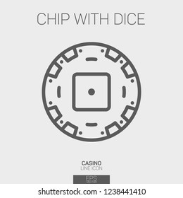 Casino chip with 1 point dice line icon