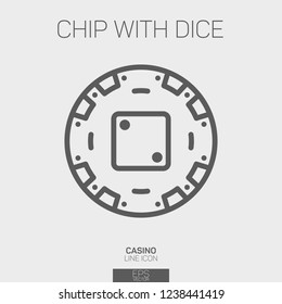 Casino chip with 2 points dice line icon