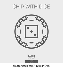Casino chip with 3 points dice line icon