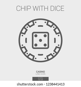 Casino chip with 5 points dice line icon