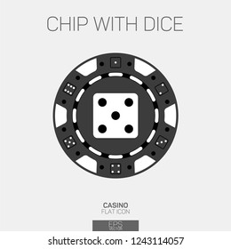 Casino chip with 5 points dice line icon