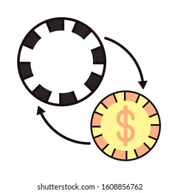 casino chip with arrows and coin vector illustration design