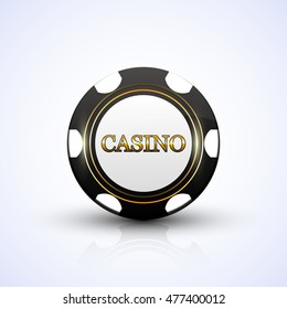 Casino chip background, poker chips, black and gold, vector illustration