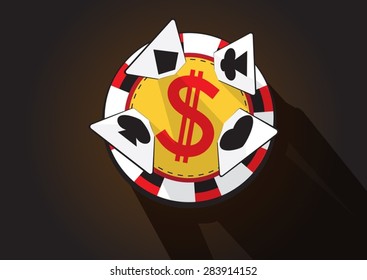 casino chip and cards vector