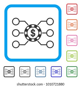 Casino Chip Circuit icon. Flat gray iconic symbol in a blue rounded square. Black, gray, green, blue, red, orange color additional versions of casino chip circuit vector.