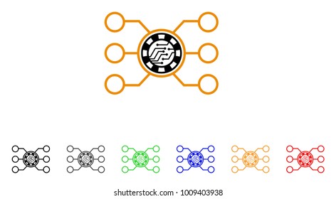 Casino Chip Circuit icon. Vector illustration style is a flat iconic casino chip circuit symbol with grey, yellow, green, blue, red, black color versions. Designed for web and software interfaces.