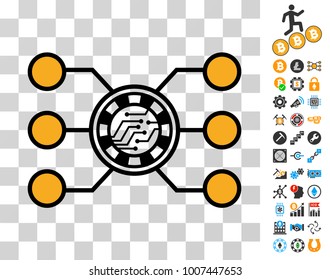 Casino Chip Circuit pictograph with bonus bitcoin mining and blockchain clip art. Vector illustration style is flat iconic symbols. Designed for cryptocurrency ui toolbars.