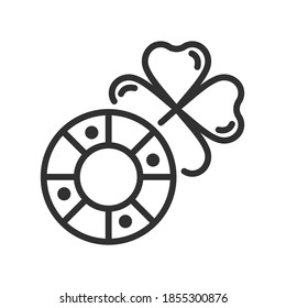 casino chip and clover, linear icon. Editable stroke