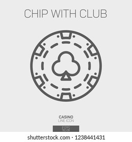 Casino chip with club suit line icon