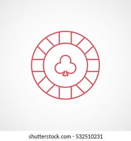 Casino Chip Club Suit Red Line Icon On White Background