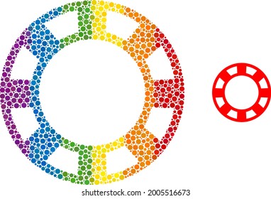 Casino chip collage icon of round dots in variable sizes and spectrum color hues. A dotted LGBT-colored casino chip for lesbians, gays, bisexuals, and transgenders.