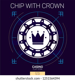 Casino chip with crown flat icon