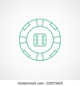 Casino Chip Dice Green Line Icon On White Background