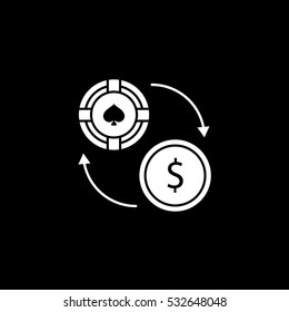 Casino Chip Dollar Exchange Flat Icon On Black Background