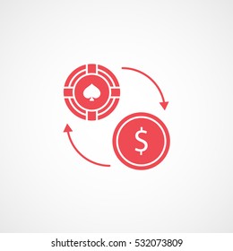 Casino Chip Dollar Exchange Red Flat Icon On White Background