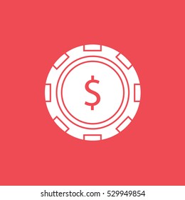 Casino Chip Dollar Flat Icon On Red Background