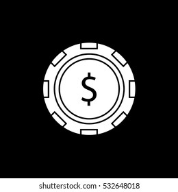 Casino Chip Dollar Flat Icon On Black Background