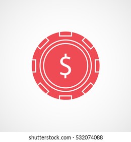 Casino Chip Dollar Red Flat Icon On White Background
