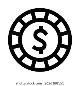 Casino chip with dollar symbol. Vector illustration. Editable stroke