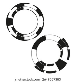 Dupla de fichas do Casino. Vetor branco preto. Ícone de símbolo de jogo. Símbolo de estaca circular.
