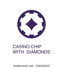 Casino chip element in flat simple style on white background. Casino chip icon, with text name concept template