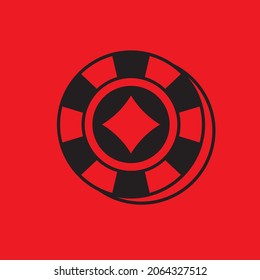 Casino chip emblem. Diamonds Suit symbol in round game chip.