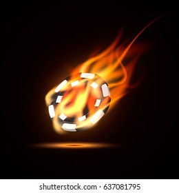 casino chip with fire isolated on black background. vector illustration