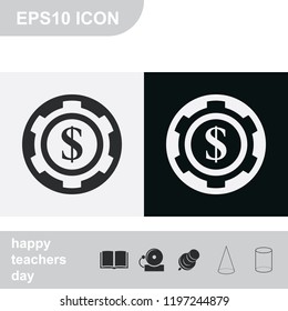 Casino chip flat black and white vector icon.