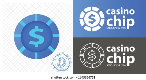 Casino chip flat icon. line icon