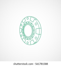 Casino Chip Green Line Icon On White Background