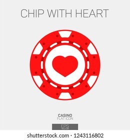 Casino chip with heart suit color icon