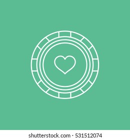 Casino Chip Heart Suit Line Icon On Green Background