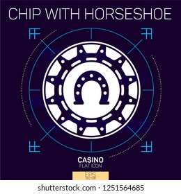 Casino chip with horsrshoe flat icon