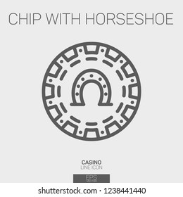 Casino chip with horsrshoe line icon