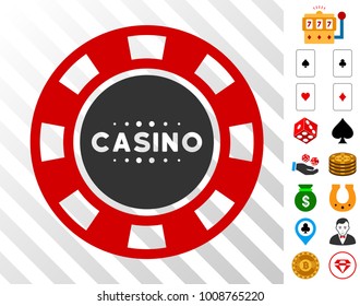 Casino Chip icon with bonus gambling pictograms. Vector illustration style is flat iconic symbols. Designed for gambling gui.