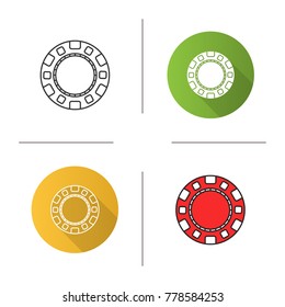 Casino chip icon. Flat design, linear and color styles. Gambling token. Casino. Isolated vector illustrations