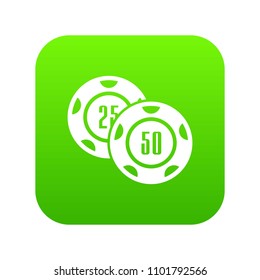 Casino chip icon green vector isolated on white background