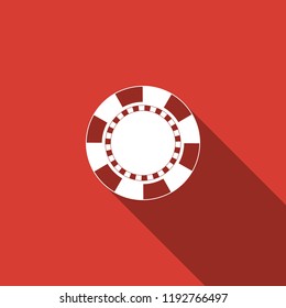 Casino chip icon isolated with long shadow. Flat design. Vector Illustration