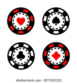 Icono de chip del casino, logotipo del icono del vector del chip del póquer, chips del casino para el póquer o la ruleta.Ilustración del vector aislada en blanco.