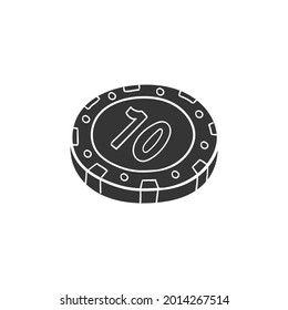 Casino Chip Icon Silhouette Illustration. Money Token Vector Graphic Pictogram Symbol Clip Art. Doodle Sketch Black Sign.