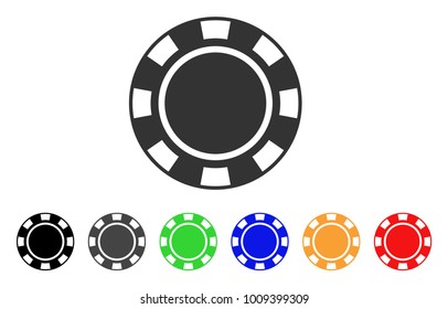 Casino Chip icon. Vector illustration style is a flat iconic casino chip symbol with gray, yellow, green, blue, red, black color variants. Designed for web and software interfaces.