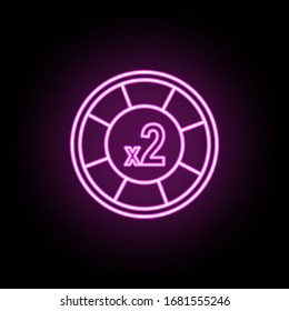Casino chip increase in two neon icon. Simple thin line, outline vector of casino icons for ui and ux, website or mobile application