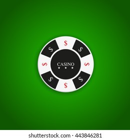 Casino chip isolated on green background.