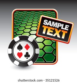 casino chip on green hexagon banner