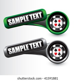 casino chip on tilted green and gray banners