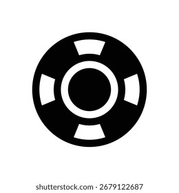 Chip Casino. Ícone de vetor de traçado com contorno e detalhes preenchidos em preto.