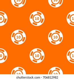 Casino chip pattern repeat seamless in orange color for any design. Vector geometric illustration