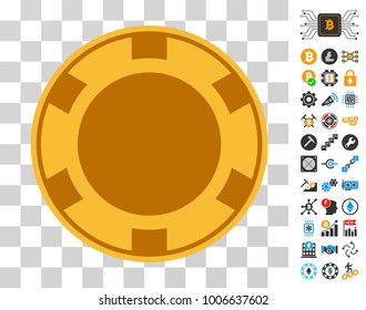 Casino Chip pictograph with bonus bitcoin mining and blockchain pictograms. Vector illustration style is flat iconic symbols. Designed for bitcoin apps.