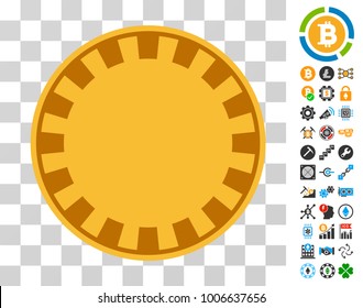 Casino Chip pictograph with bonus bitcoin mining and blockchain clip art. Vector illustration style is flat iconic symbols. Designed for cryptocurrency websites.