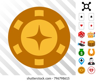Casino Chip pictograph with bonus gamble graphic icons. Vector illustration style is flat iconic symbols. Designed for casino software.